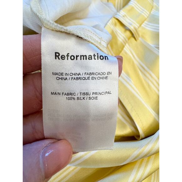 Reformation Willa Silk Satiny Comfortable Yellow Pants Omero Stripe 12 Flowy - Picture 10 of 10